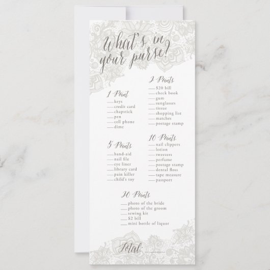 パースゲーム - ブライダルシャワーゲームカード (正面)