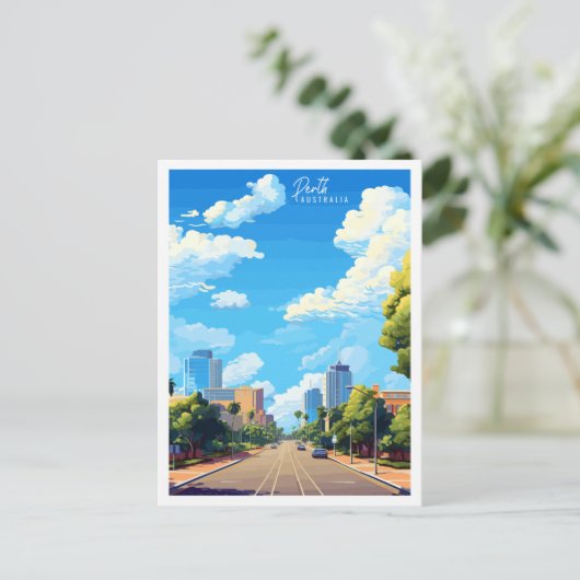 パース・オーストラリア・ヴィンテージ旅行イラストレーション ポストカード (スタンド正面)