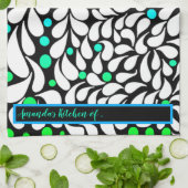 パーソナはっきりしたリモダン花ブルーティール（緑がかった色）グラデーション キッチンタオル (折り畳み)