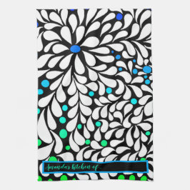 パーソナはっきりしたリモダン花ブルーティール(緑がかった色)グラデーション キッチンタオル