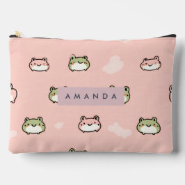 パーソナライズかわいいかわいいパステルカエルデザインオンピンク アクセサリーポーチ