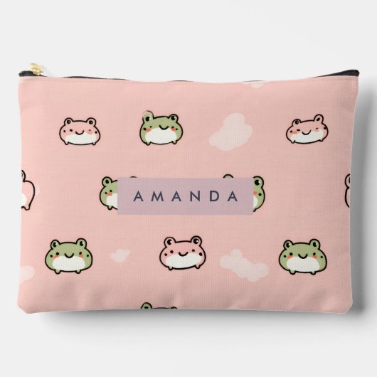 パーソナライズかわいいかわいいパステルカエルデザインオンピンク アクセサリーポーチ (正面)