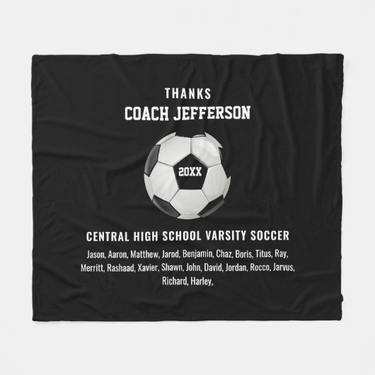パーソナライズされたありがとうサッカー監督ギフトカスタム フリースブランケット (正面(横))