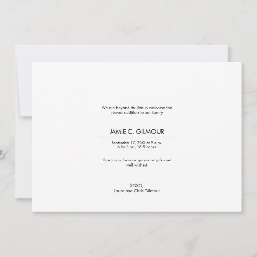 パーソナライズされたありがとうベビー誕生発表 案内状 (裏面)