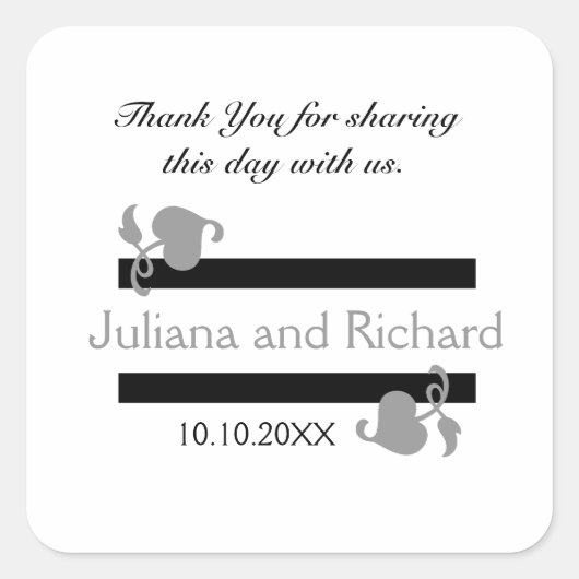 パーソナライズされたありがとう結婚式の引き出物シール スクエアシール (正面)
