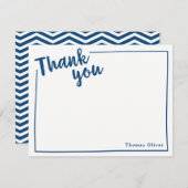 パーソナライズされたありがとうFlat Note, Navy Blue Script サンキューカード (正面/裏面)