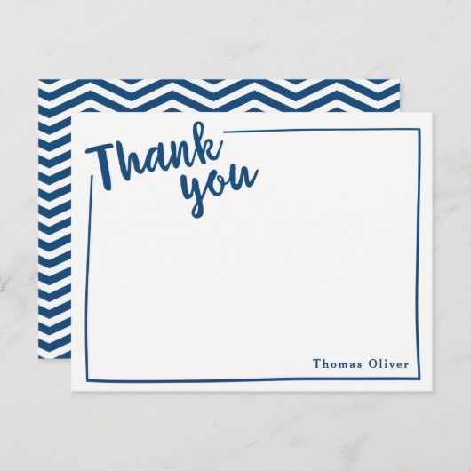 パーソナライズされたありがとうFlat Note, Navy Blue Script サンキューカード (正面/裏面)