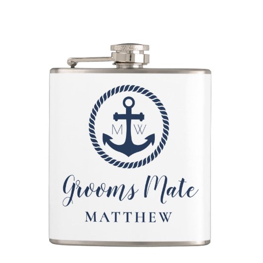 パーソナライズされたいかりグルームズメ航海のトグロームズ フラスク (正面)