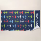 パーソナライズされたいかり航海の名前をカスタムする ビーチタオル (正面)