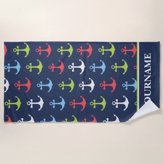パーソナライズされたいかり航海の名前をカスタムする ビーチタオル (正面)