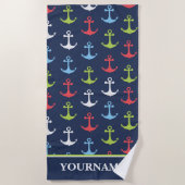 パーソナライズされたいかり航海の名前をカスタムする ビーチタオル (正面)