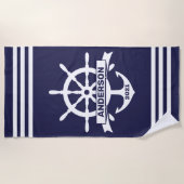 パーソナライズされたいかり – ホイール航海のビーチタオル ビーチタオル (正面)