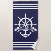 パーソナライズされたいかり – ホイール航海のビーチタオル ビーチタオル (正面)