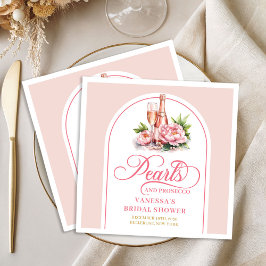 パーソナライズされたおしゃれなナプキンとパールとプロセッコ