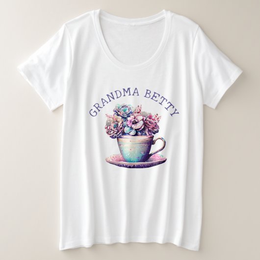 パーソナライズされたおばあちゃんの名前 |かわいらしフローラ プラスサイズTシャツ (デザイン正面)