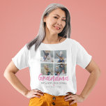 パーソナライズされたおばあちゃん4枚の写真 Tシャツ<br><div class="desc">特別なユニークおばあちゃんのためのギフトを探しパーソナライズされたて、このナナTシャツは完璧だ！ピンクのフォントに「おばあちゃん」という言葉スタイリッシュを載せ、おばあちゃん引用文おもしろい、可愛い愛のハート、4枚のおばあちゃんの写真とその名前。写真のヒント：アップロード前に写真を正方形に切り取り、被写体が結果の中心に最高のあることを確認。</div>