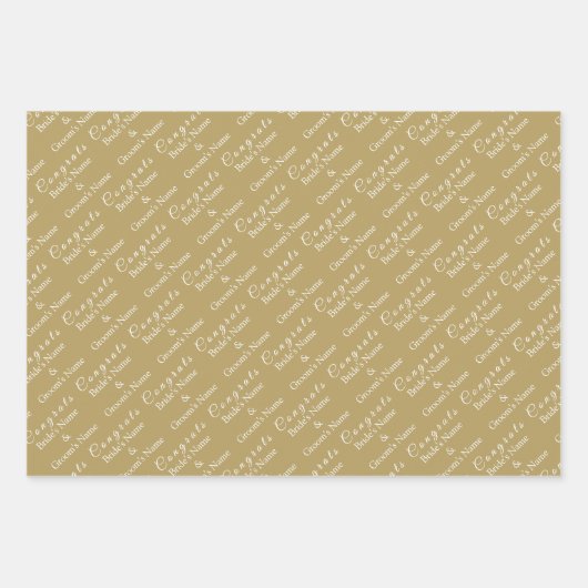 パーソナライズされたおめでとう名！アンティーク結婚金ゴールド ラッピングペーパーシート (正面)