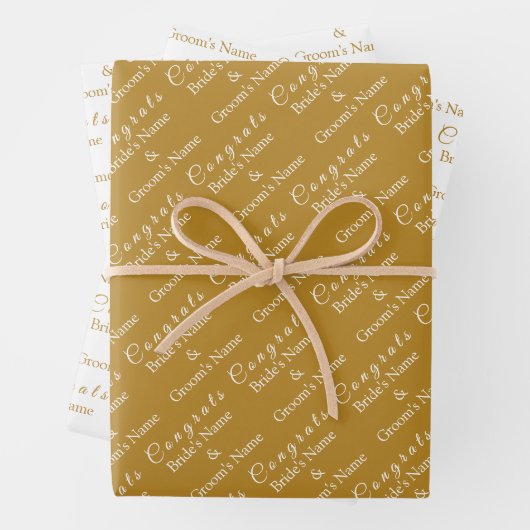 パーソナライズされたおめでとう名!ルクソール結婚金ゴールド ラッピングペーパーシート (インサイチュ)