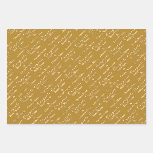 パーソナライズされたおめでとう名！ルクソール結婚金ゴールド ラッピングペーパーシート (正面)