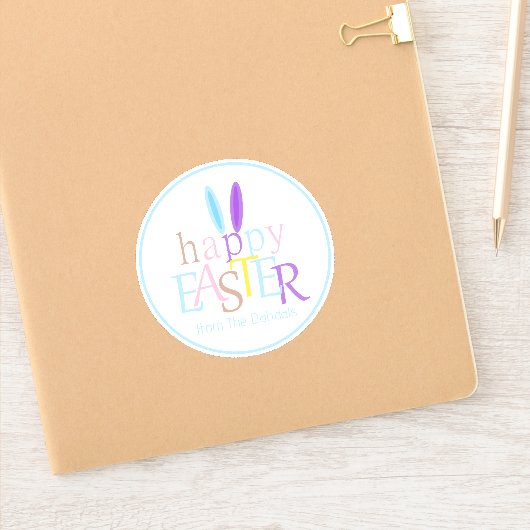 パーソナライズされたおもしろいカラフルバニー耳ハッピーイースター シール (ノートブック)