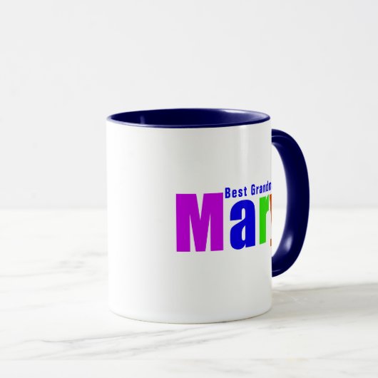 パーソナライズされたおもしろいカラフル「メアリー」名、ダークブルー マグカップ (正面右)