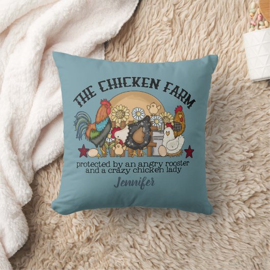 パーソナライズされたおもしろいダスティブルーチキンファーム クッション (ブランケット)