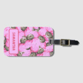 パーソナライズされたおもしろいピンク ラゲッジタグ (正面横)