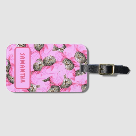 パーソナライズされたおもしろいピンク ラゲッジタグ (正面横)