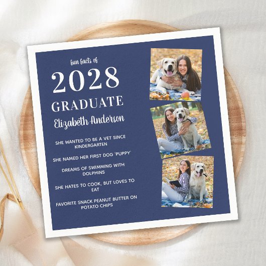 パーソナライズされたおもしろいファクトネイビーブルー写真卒業 スタンダードカクテルナプキン