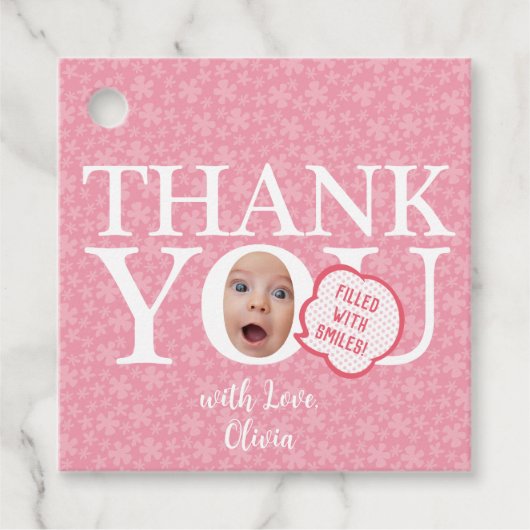 パーソナライズされたおもしろいベビー顔第1誕生日パーティー フェイバータグ (正面)