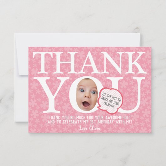 パーソナライズされたおもしろいベビー サンキューカード (正面)