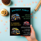 パーソナライズされたおもしろいモンスタートラック子供の誕生日 招待状