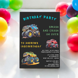 パーソナライズされたおもしろいモンスタートラック子供の誕生日 招待状