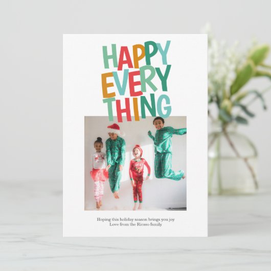 パーソナライズされたおもしろい写真Happy Everything Christmas シーズンカード (スタンド正面)