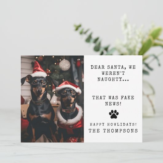 パーソナライズされたおもしろい犬フォトクリスマス写真 シーズンカード (スタンド正面)