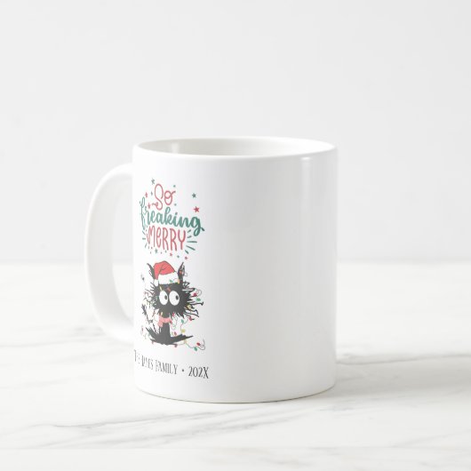 パーソナライズされたおもしろい猫クリスマスマグ コーヒーマグカップ (正面左)