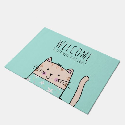 パーソナライズされたおもしろい猫パターン歓迎 ドアマット (アングル)