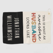 パーソナライズされたおもしろい素晴らし夫 ゴルフタオル (横)