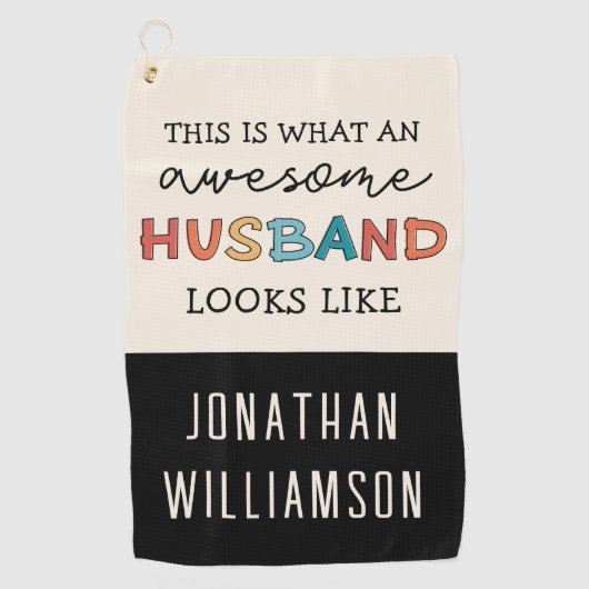 パーソナライズされたおもしろい素晴らし夫 ゴルフタオル (正面)