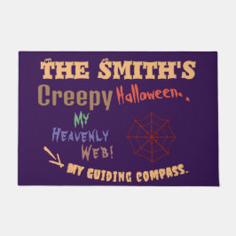 パーソナライズされたおもしろい紫ハロウィンスパイダーウェブ ドアマット