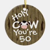 パーソナライズされたおもしろい聖牛50ユーモアのある誕生日 セラミックオーナメント (正面)