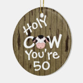 パーソナライズされたおもしろい聖牛50ユーモアのある誕生日 セラミックオーナメント (左)