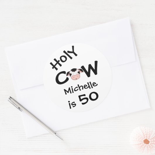 パーソナライズされたおもしろい聖牛50ユーモアのある誕生日 ラウンドシール (封筒)