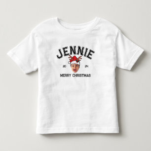 パーソナライズされたおもしろい顔フォトサンタハットクリスマス トドラーTシャツ
