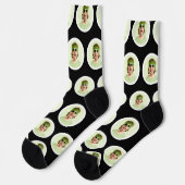 パーソナライズされたおもしろい顔フォトソックスJetブラック ソックス (左)