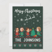 パーソナライズされたおもしろい顔写真クリスマス小妖精や小人ファミリー シーズンカード (正面)