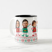 パーソナライズされたおもしろい顔写真クリスマス小妖精や小人ファミリー ツートーンマグカップ (正面左)