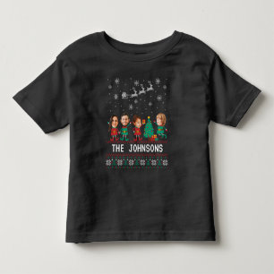 パーソナライズされたおもしろい顔写真クリスマス小妖精や小人ファミリー トドラーTシャツ