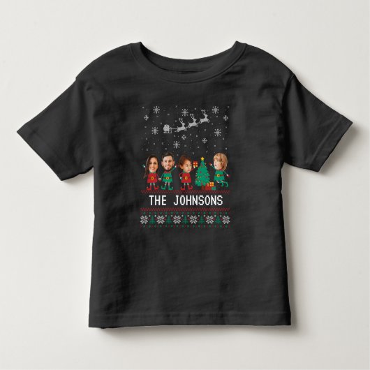 パーソナライズされたおもしろい顔写真クリスマス小妖精や小人ファミリー トドラーTシャツ (正面)