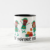 パーソナライズされたおもしろい顔写真クリスマス小妖精や小人 ツートーンマグカップ (中央)